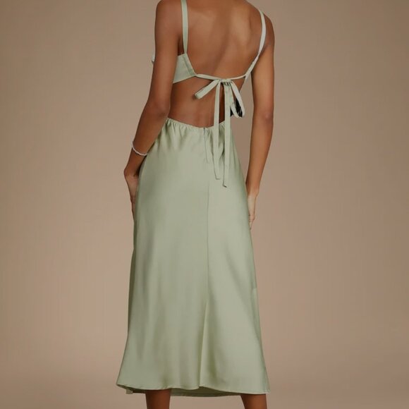 Lulu's Sage Satin Cowl Dress BNWT - Picture 5 of 5